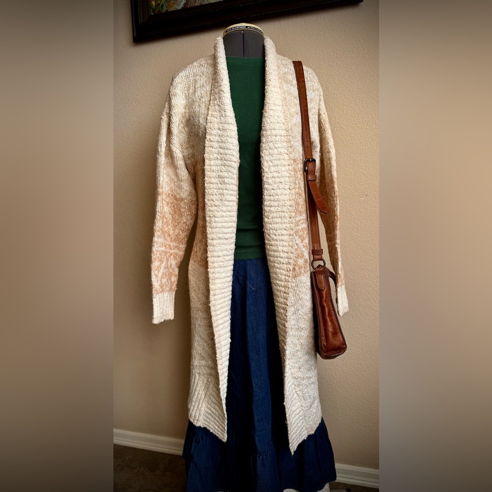 Joie Tan Beige Knit Wool Cardigan Sweater M Striped